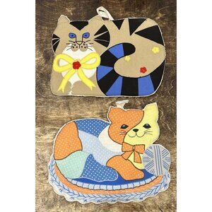 Vintage Pair Of Cat Hot Pad Potholders Colorful Retro Kitty Kitten McCarthy